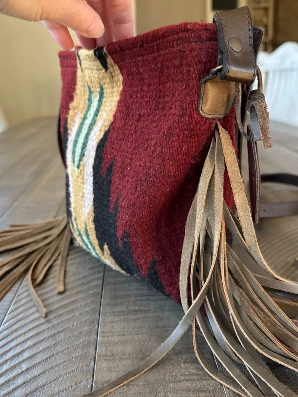 MZ Made Fringe - Wool Brisas Pattern Handwoven Crossbody Bag Purse